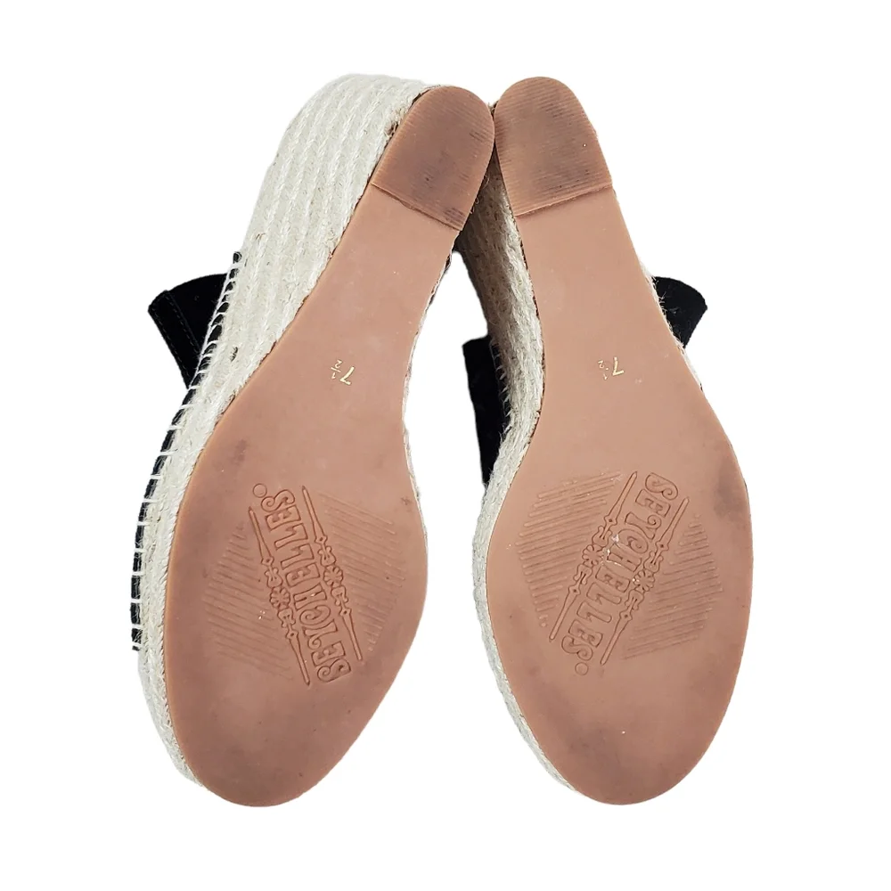 Seychelles Black Laser Cut Suede Leather Espadrille Wedge Shoes Size 7.5